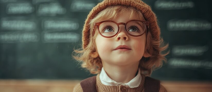Child looking up at chalkboard