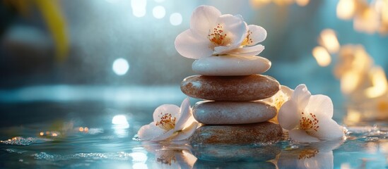 Obraz premium Zen stones with orchids on water