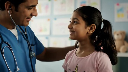 Indian Doctor Smiling Examining a Young Patient with a Stethoscope