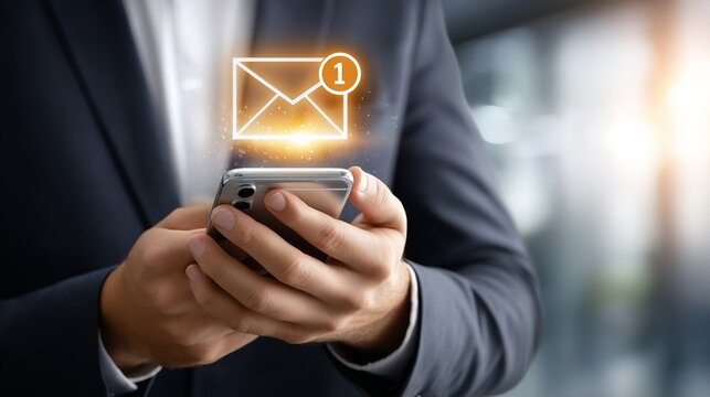 A Business Professional Checking Their Smartphone for New Email Notifications in a Modern Workspace Setting