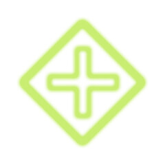 Obraz premium Green neon plus sign inside a diamond shape isolated on transparent background