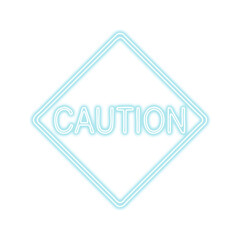 Bright neon blue caution sign diamond shape isolated on transparent background