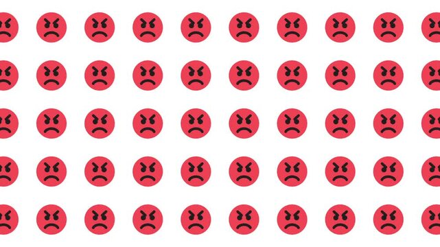 Striking pattern of red angry face emojis on a clean white background for social media, graphic design, or emoticon themes. Suitable for digital marketing promotions.
