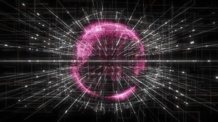 colorful rotating hi tech globe in cyberspace with flowing binary code lines hi tech design technology background - Powered by Adobe
