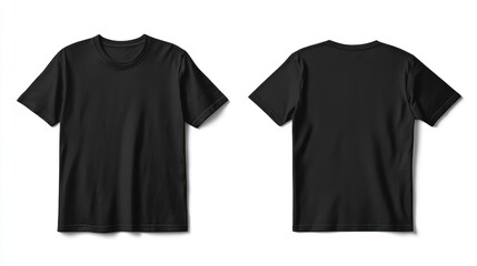 showcasing a blank canvas: front and back views of a classic black t-shirt on a white backdrop, perfect for custom designs and branding mockups