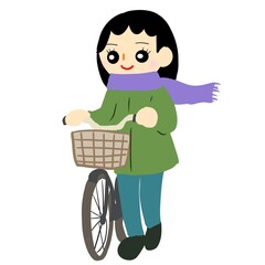 自転車を押す女性
