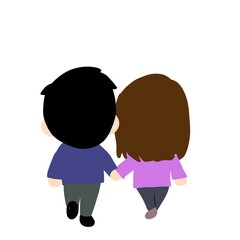 手をつないで歩くカップルの後ろ姿