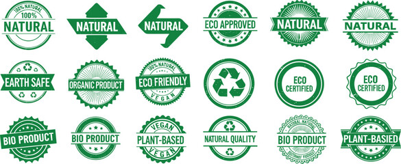Collection of green natural and organic product labels and badges
