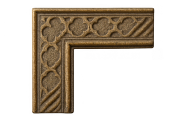 Ornate gothic quatrefoil frame corner architectural decorative molding, medieval stone carving element on transparent background
