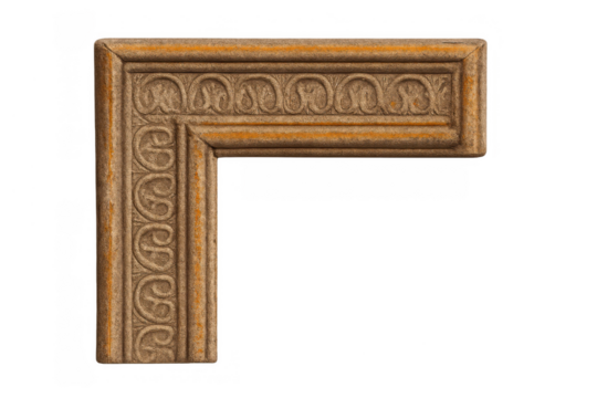 Ornate carved old wooden frame corner molding with antique scrolls and decorative borders on a transparent background - Powered by Adobe