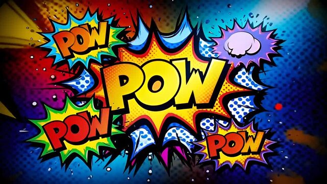 Dynamic cartoon explosion animation with 'POW' text for vibrant superhero intro or energetic comic book action sequence