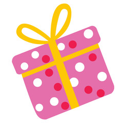 Pink gift box with polka dots and yellow ribbon — ideal for playful, child-friendly, or party-themed decoration.
