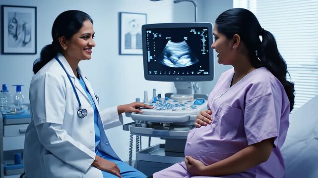 A Caring Indian Doctor Explaining Sonogram Results to a Pregnant Woman