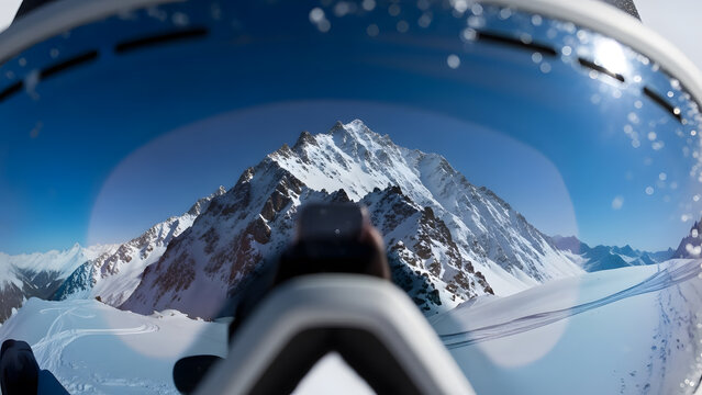 POV Through Ski Goggles of Snowy Mountain Peak
