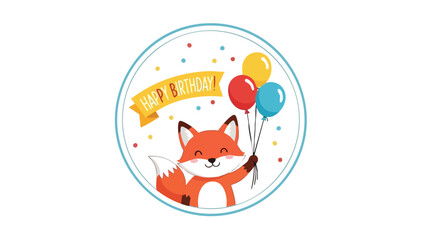 Celebrate with a Fox Happy Birthday Illustration with Balloons and Confetti