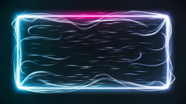 Neon Rectangle Frame With Flowing Energy Trails abstract