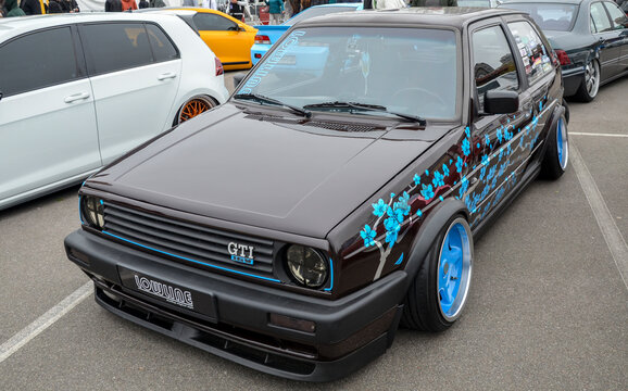 Highly customized Volkswagen Golf GTI Mk2  iconic hot hatch showcases extreme modification and stance culture