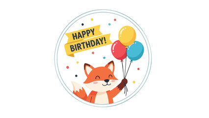 A cheerful illustration for birthday celebration featuring a fox and balloons