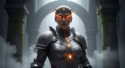 Fototapeta premium Futuristic armored soldier preparing for combat