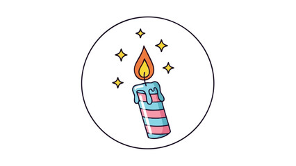 Celebration Candle Icon Design with Flickering Flame and Sparkling Stars