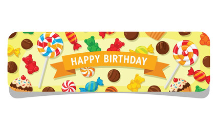 Sweet Birthday Banner with Colorful Candies and Cupcakes