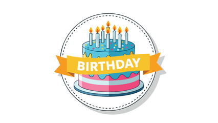Festive Birthday Cake Illustration with Candles and Ribbon Banner