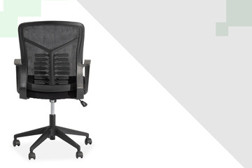 Chair back view for Home Office Use Contemporary Study black Chair with Breathable Perforated Design Adjustable Task Chair with Padded Seat and Arm Support white background