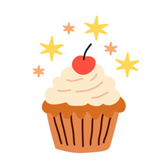 Cupcake in Cute Hand-Drawn Style for Celebration Themes