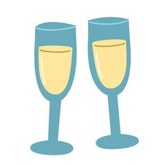 Champagne Glasses in Cute Hand-Drawn Style for Party Designs