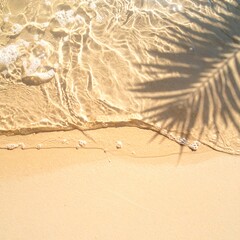 Sunlight dances on water as shadows of palm leaves play on sandy shore