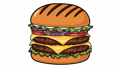 Delicious Double Cheeseburger with Fresh Toppings Illustration.