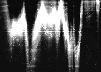 Dark and scratched screen with light streaks. Grunge film grain graphic element. Suitable for distressed overlay illustration.