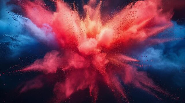 青色と赤色のパウダーが中央から爆発　AI生成素材