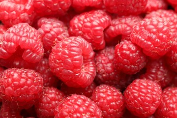 Fresh ripe raspberries as background, closeup view