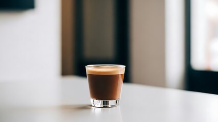 Single shot of espresso coffee with rich crema in glass