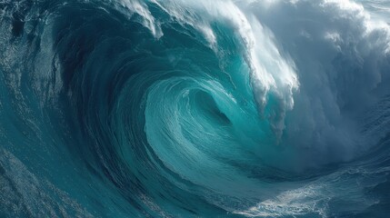 Ocean Wave Crashing With Turquoise Water Forming a Tunnel With Sunlight
