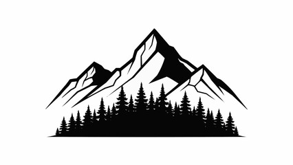 Fototapeta premium Monochrome mountain range with a dense pine forest silhouette.