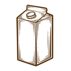 Hand drawn illustration of a milk carton in sketch vintage style isolated on white