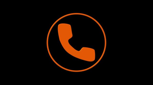 Glowing neon phone ring icon on a black background, featuring a vibrant incoming-call effect ideal for customer support visuals, tech interfaces, futuristic communication animations, and service alert