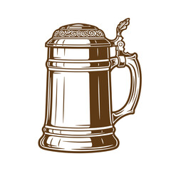 Intricate sketch vintage illustration of a german beer stein with detailed decorations