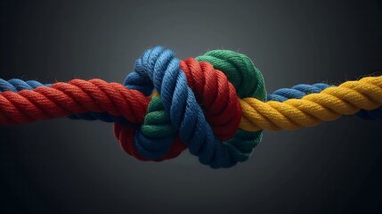 Strong brown jute rope with a nautical knot isolated on a white background for connection and security
