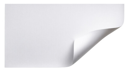 White blank paper sheet with curled corner, turning page effect revealing transparency, space for text or design
