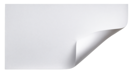 White blank paper sheet with curled corner, turning page effect revealing transparency, space for text or design