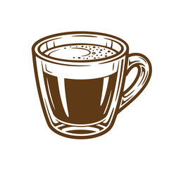Vector illustration of a coffee cup filled with delicious dark roasted coffee vintage sketch