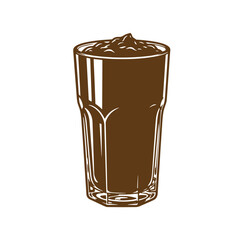 Vector illustration of a refreshing chocolate milkshake served in a tall glass vintage sketch