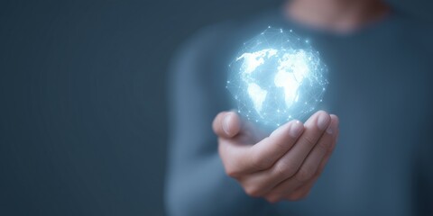 Holding a Digital Globe Representing Global Connectivity and Technology in a Contemporary Setting