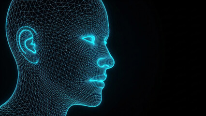 3D Wireframe Head on Black Background