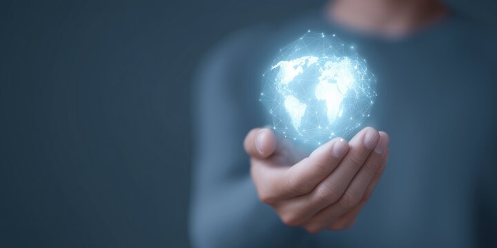 Holding a Digital Globe Representing Global Connectivity and Technology in a Contemporary Setting