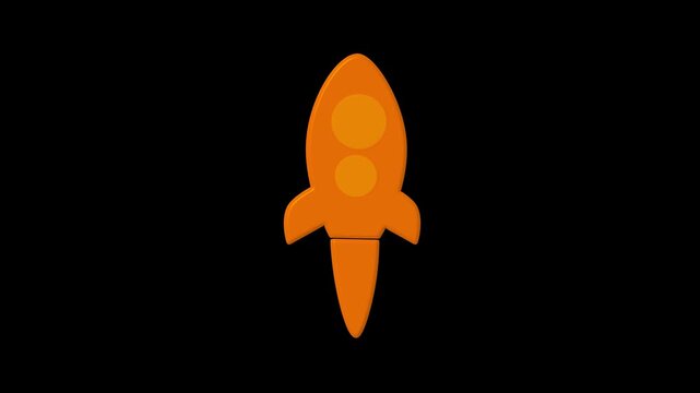 4K rocket linear icon animation on a black background. Minimal neon-style outline rocket launching upward, symbolizing startup growth, innovation, speed, success, and futuristic technology concepts