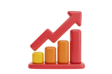 3d bar chart with red arrow showing growth and success